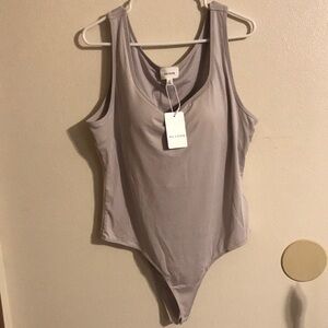 Gray Fitted Bodysuit with Scoop Neck